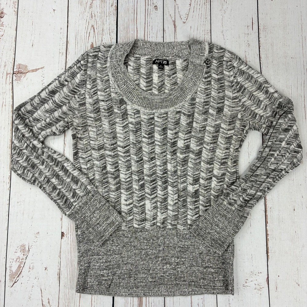 Apt. 9 Women Gray White Chevron Marled Knit Scoop Neck Sweater Size M